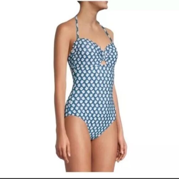 Tommy Hilfiger Blue Raspberry Floral Bandeau One-piece Swimsuit Size 16 NWT - Picture 2 of 9